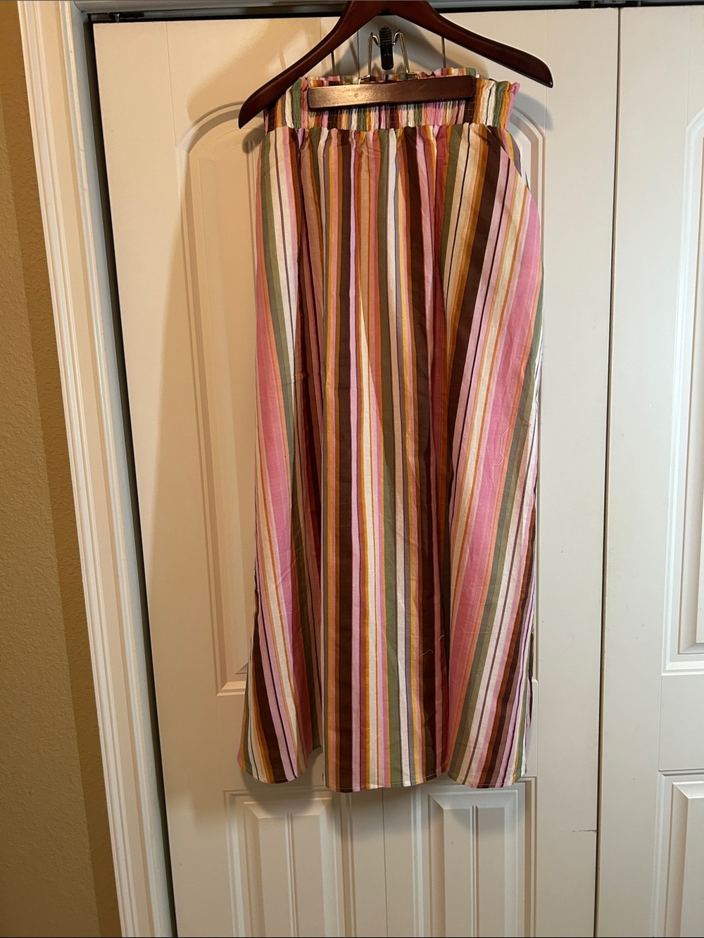 Charlie Holiday Striped Maxi Skirt in Pink, Green, Brown, Cream